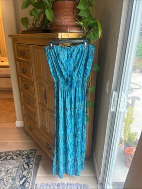 Calypso St. Barth Turquoise Blue Strapless Maxi Dress